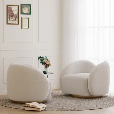 Cloud Bouclé Swivel Accent Chair, White view 3
