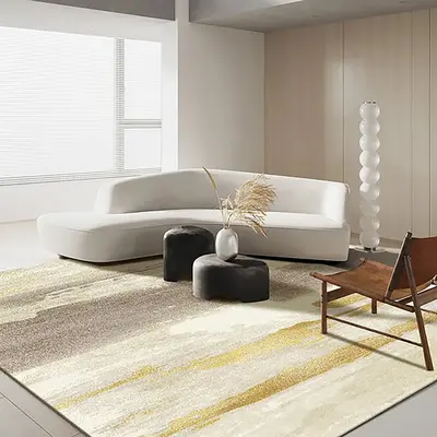Abstract Modern Gray&Gold Velvet Rectangle Rug Indoor Area Rug 5' x 7' Gold & Gray