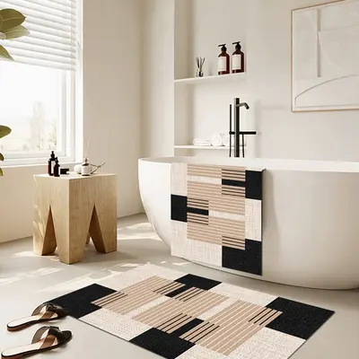 2-Piece Strong Water-absorbent Non-Slip Diatom Mud Geometric Bath Mat Set Bathroom Rug
