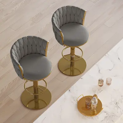 Grey Velvet Swivel Bar Stools, Set of 4 view 2