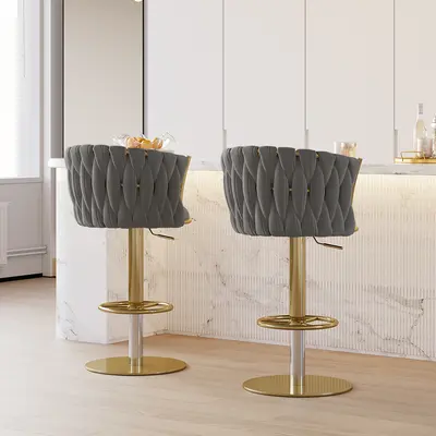 Grey Velvet Swivel Bar Stools, Set of 4 view 3