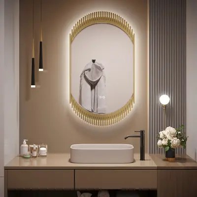 20" Oval Decor LED Bathroom Mirror Wall-Mounted Defog in Gold