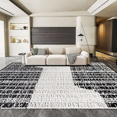 5'x7' Black&White Diatom Silk Indoor Waterproof and Stain-Resistant Rectangle Area Rug