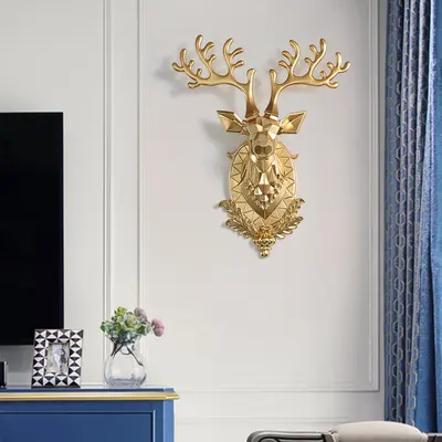 Creative Gold Lucky Deer Animals Head Wall Sculptures Wall Decorations