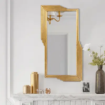 Modern Gold Metal Geometric Rectangular Wall Decorative Dressing Mirror for Entrance