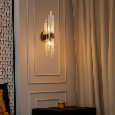 Minimalist Linear Tube Wall Sconce, Metal Wall Light with Water Ripple Glass Shade, Wall Mount Lamp for Mirror, Bedroom, Hallway