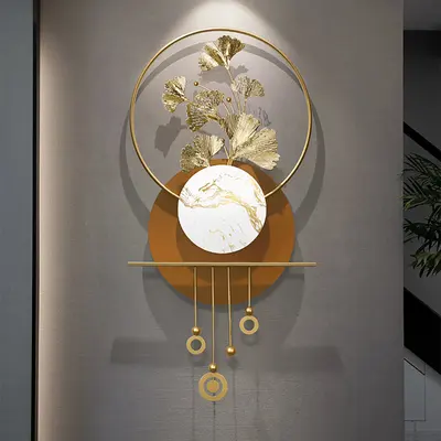 46.5" Modern Metal Wall Decor with Elegant Gold Ginkgo Leaf & Marble for Living Room