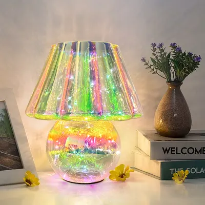 Iridescent LED Table Lamp Colorful Rainbow Glass Lamp with Dazzling Light