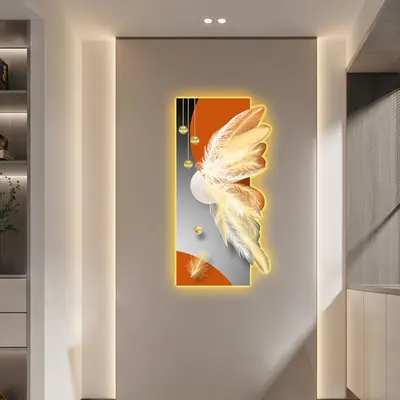 Modern Abstract LED Wall Art with Backlit Light Unique Feather Design for Living Room Home Decor