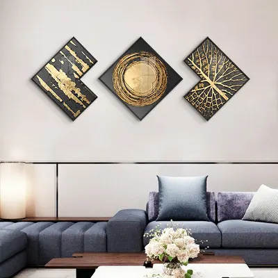 Gold & Black Abstract Wall Art, Set of 3 view 2