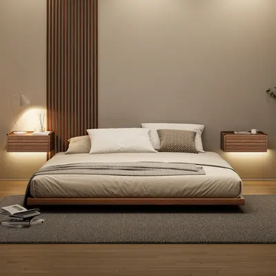 Japanese-Style Low Platform King Bed, Walnut view 3