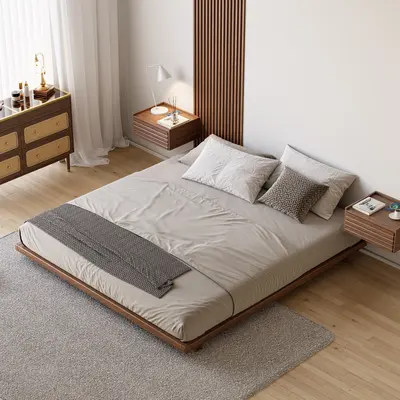 Japanese-Style Low Platform King Bed, Walnut view 2