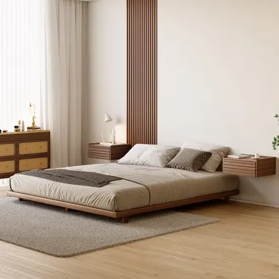 Japanese-Style Low Platform King Bed, Walnut view 2