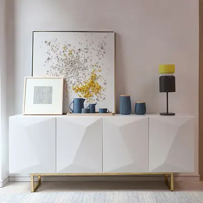 Modern White Buffet Sideboard with Gold Metal Legs (71")
