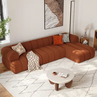 Channeled White Boucle Sectional Sofa with Chaise (118")