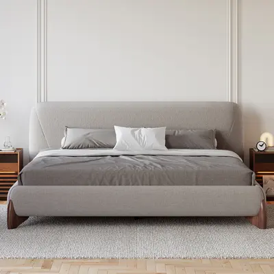 Curva Modern Gray Linen King Platform Bed with Wingback