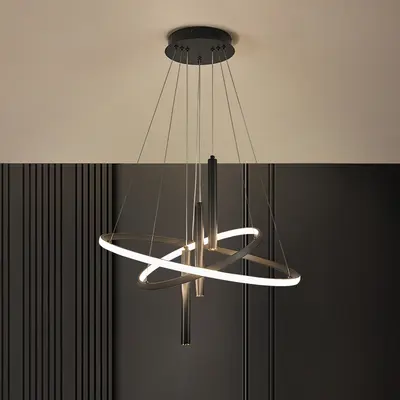 Modern 5-Light Chandelier LED Black Ovated 3 Color Modes Remote Control Pendant Light