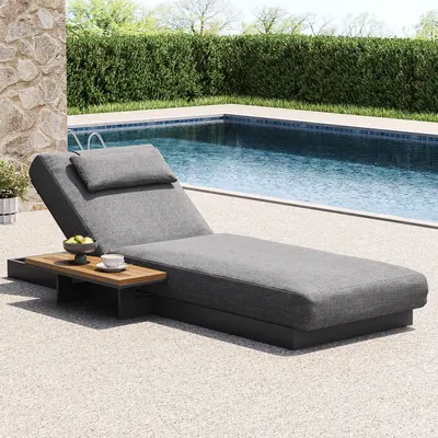 Axis Teak & Aluminum Outdoor Lounger Daybed Modern Yard & Patio Furniture in Gray Cushion & Pillow Included (78.7")
