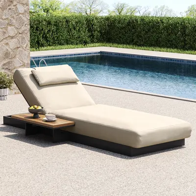 Axis Teak & Aluminum Outdoor Lounger Daybed Modern Yard & Patio Furniture in Beige Cushion & Pillow Included (78.7")