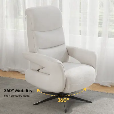 White Chenille Velvet Power Recliner, 360° Swivel view 2