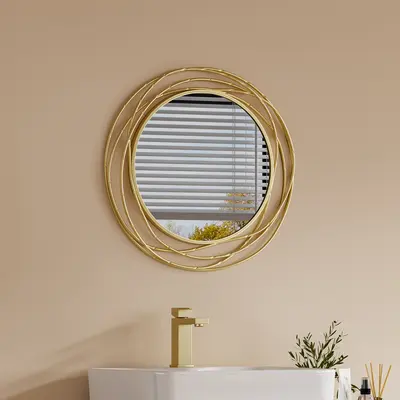 Modern Luxury Large Round Gold Bathroom Mirror 60cm x 60cm
