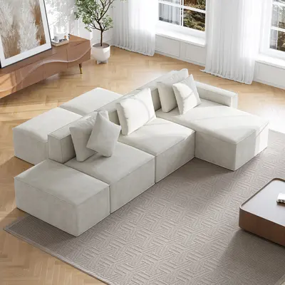 Oatmeal Modular Chaise Sectional Sofa with Ottoman (138")