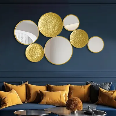 47.2" Gold Wall Decorative Mirror Set Creative Round Mirror Wall Hanging Decoration
