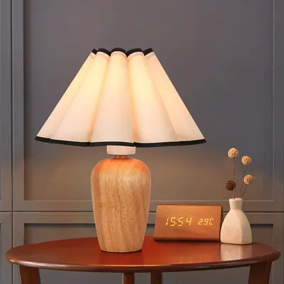 Minimalist Fabric Shade Table Lamp with Wooden Base, UL Certified