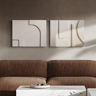 2 Pieces Japandi Abstract Wall Decor for Living Room 3D Hanging Art in White