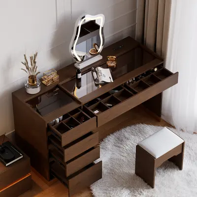 Modern Makeup Vanity Set with Lighted Vanity Mirror & Charging Station & Jewelry Storage Dressing Table