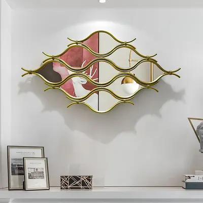 39.4" Glam Irregular Geometric Gold Metal Abstract Wall Mirror for Entryway