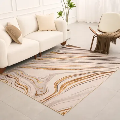5'x 7' Luxury Abstract Art Deco Rug with Marble Pattern Carpet for Livingroom & Bedroom