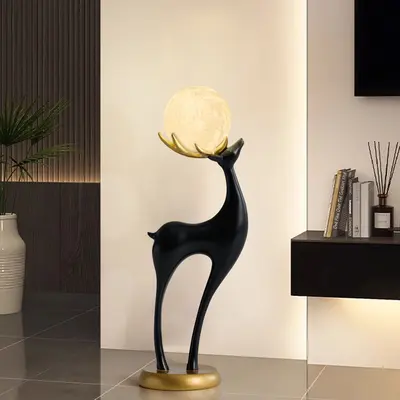 Modern Resin Deer Floor Lamp with Remote Control, 30" Tall with Light-Up Ball