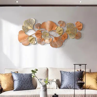 53.9" Farmhouse Gold Ginkgo Leaves Wall Decor For Living Room Bedroom Metal Wall Art