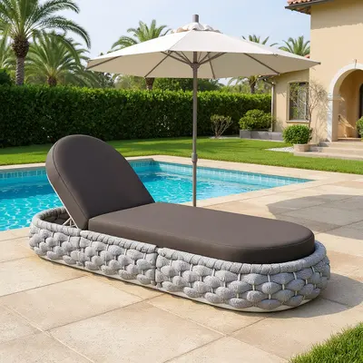 Tatta Woven Rattan Outdoor Lounger Daybed Modern Yard & Patio Furniture in Gray Cushion Included (82.7")