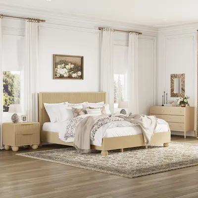 Bolla Fluted Solid Wood Queen Bed Frame view 3
