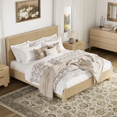 Bolla Fluted Solid Wood Queen Bed Frame view 2