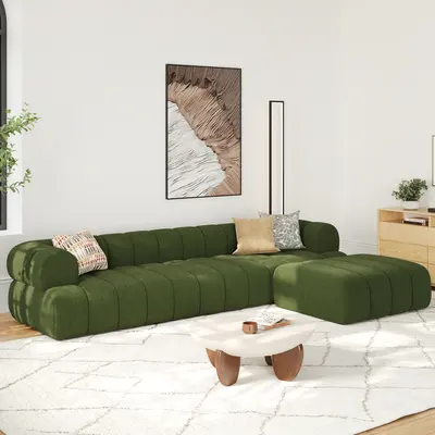 Channeled Chenille Velvet Sectional with Ottoman (123")