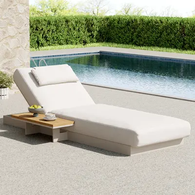 Axis Teak & Aluminum Outdoor Lounger Daybed Modern Yard & Patio Furniture in Warm White Cushion & Pillow Included (78.7")