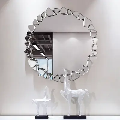 23.6" Modern Silver Wall Mirror, Decorative Round Statement Mirror