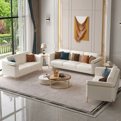 Vertex Modern Faux Leather 3-Piece Living Room Sofa Set