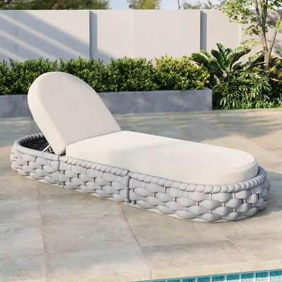 Tatta Woven Rattan Outdoor Lounger Daybed Modern Yard & Patio Furniture in Light Gray Cushion Included (82.7")