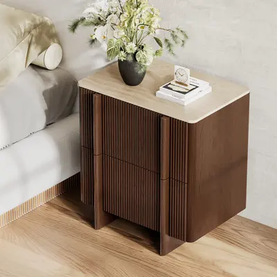 Lineva 24" Faux Travertine Nightstand, 2 Drawers