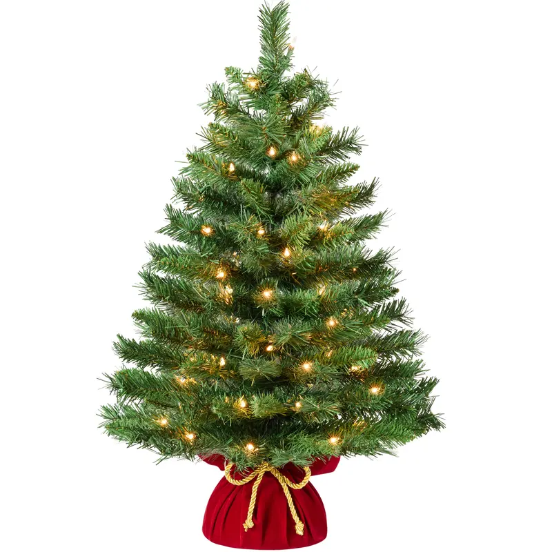 Pre-Lit Tabletop Tree with Red Velvet Base