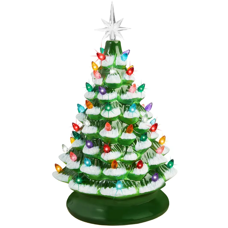 Mini Pre-Lit Ceramic Christmas Tree styled in a room