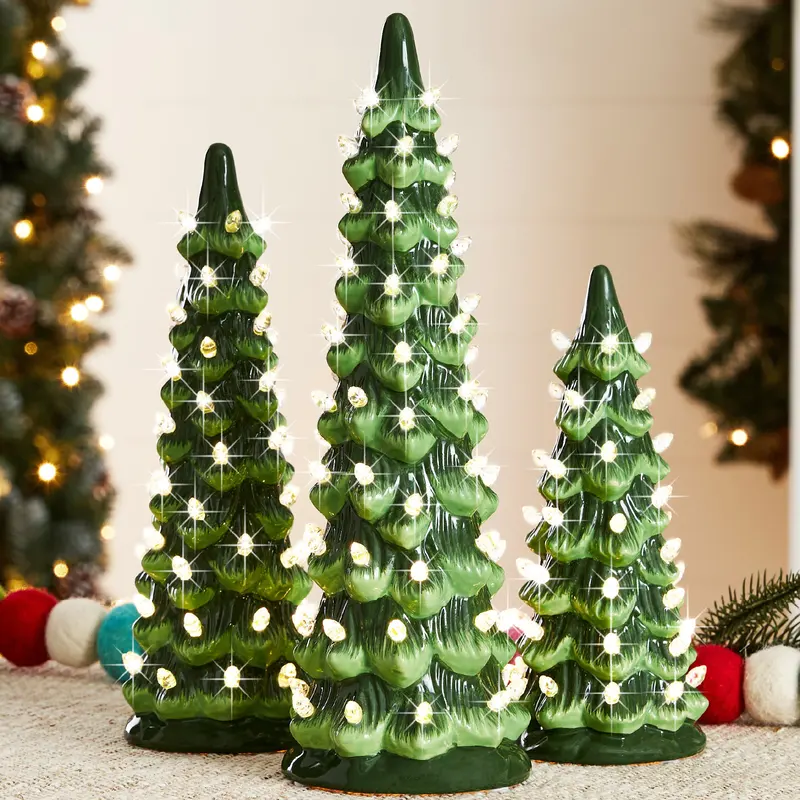 Set of 3 Pre-Lit Ceramic Christmas Trees