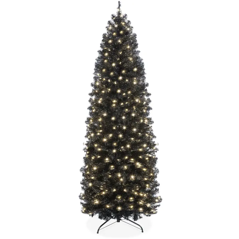 Pre-Lit Black Pencil Christmas Tree styled in a room