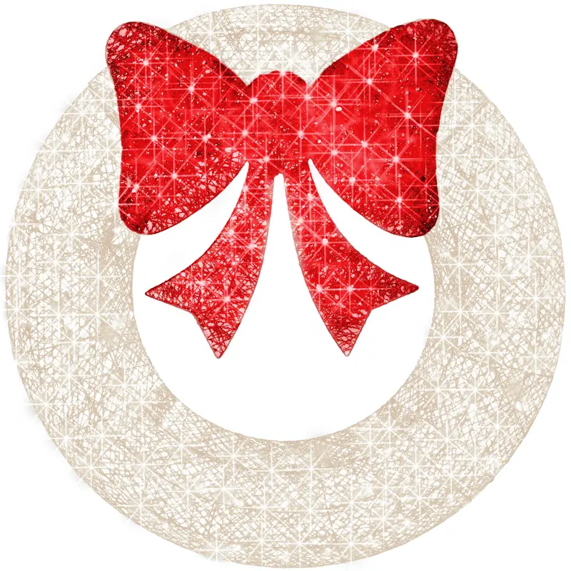 Pre-Lit Outdoor Metal Christmas Wreath with Bow