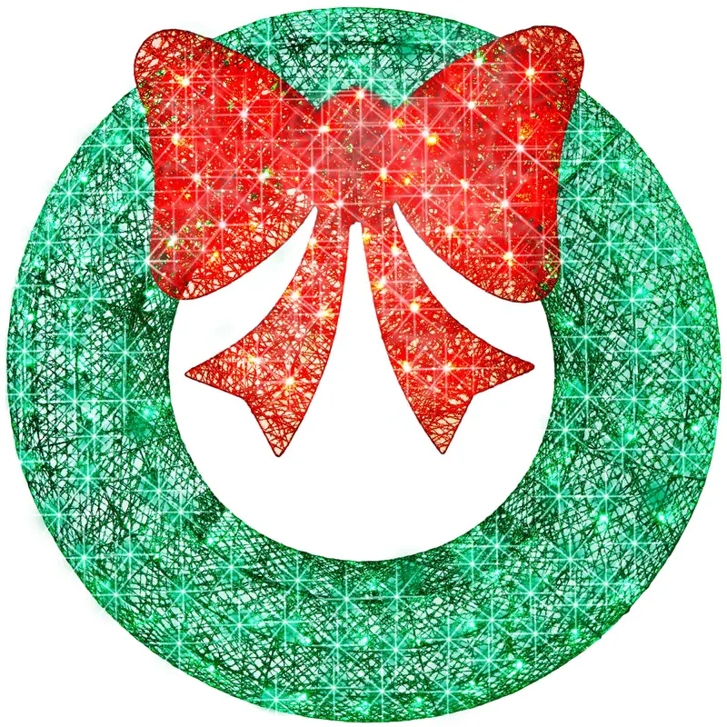 Pre-Lit Outdoor Metal Christmas Wreath with Bow styled in a room