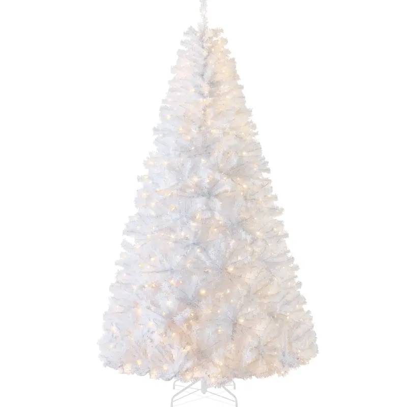 White Pre-Lit Pine Christmas Tree, Viral Twinkling Lights styled in a room